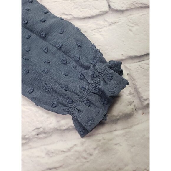 Monteau Womens Size Small Blue 3/4 Sleeve Swiss Dot Semi Sheer Blouse - Picture 2 of 8